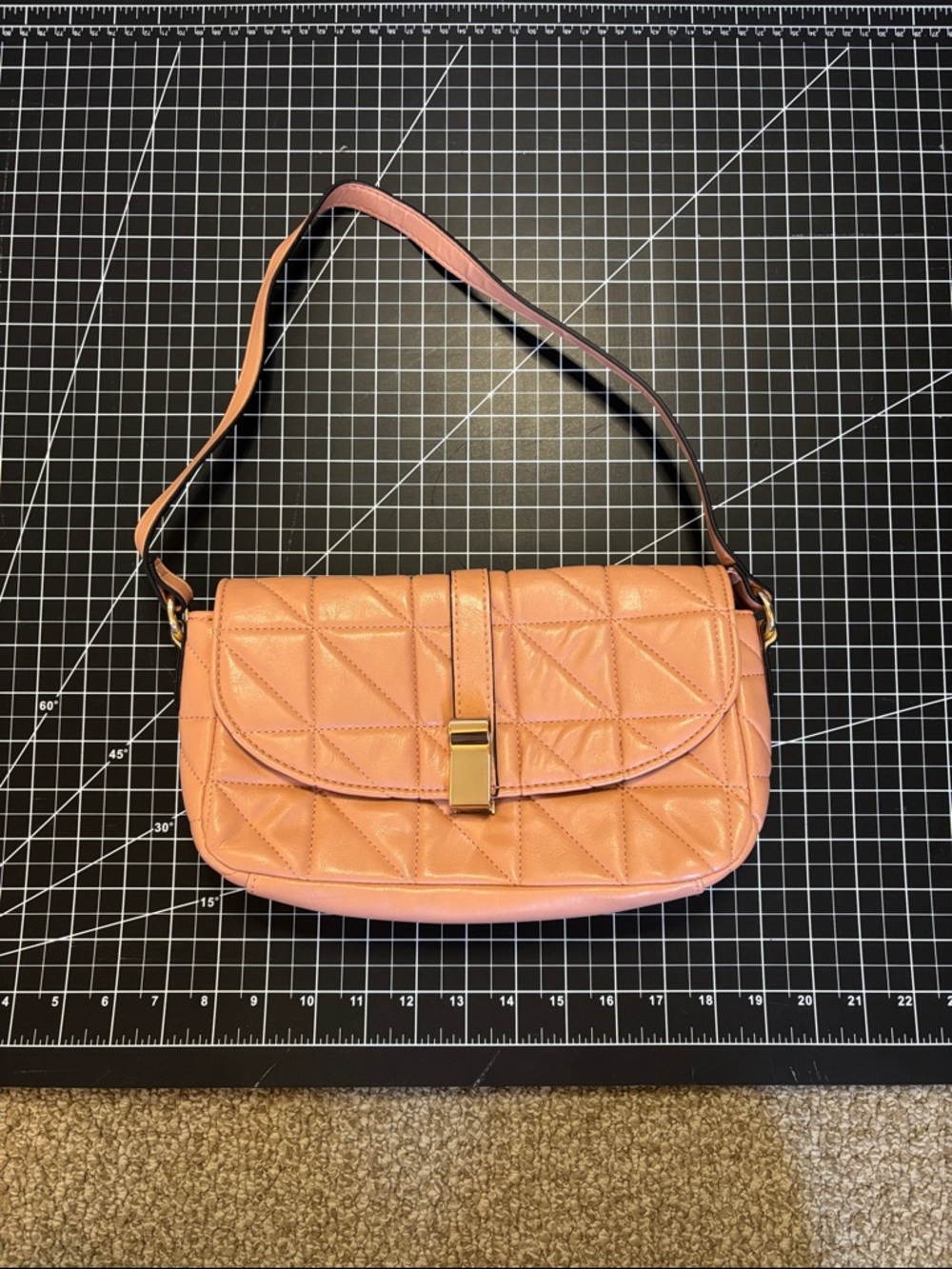 Topshop Quilted Peach Shoulder Bag with Gold Hardware